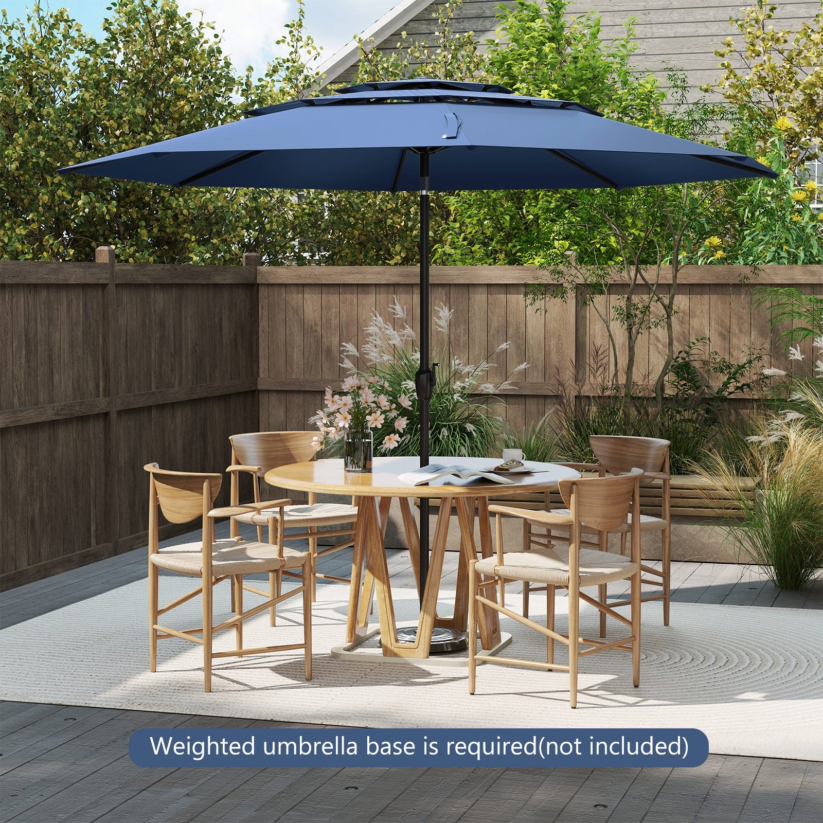 10 ft 3-Tier Vented Patio Umbrella, Push Button Tilt, Navy Outdoor Umbrellas at Gallery Canada