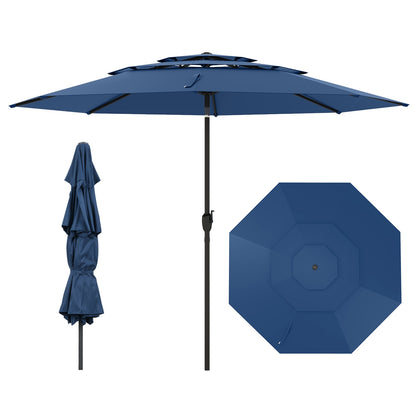 10 ft 3-Tier Vented Patio Umbrella, Push Button Tilt, Navy Outdoor Umbrellas Navy at Gallery Canada