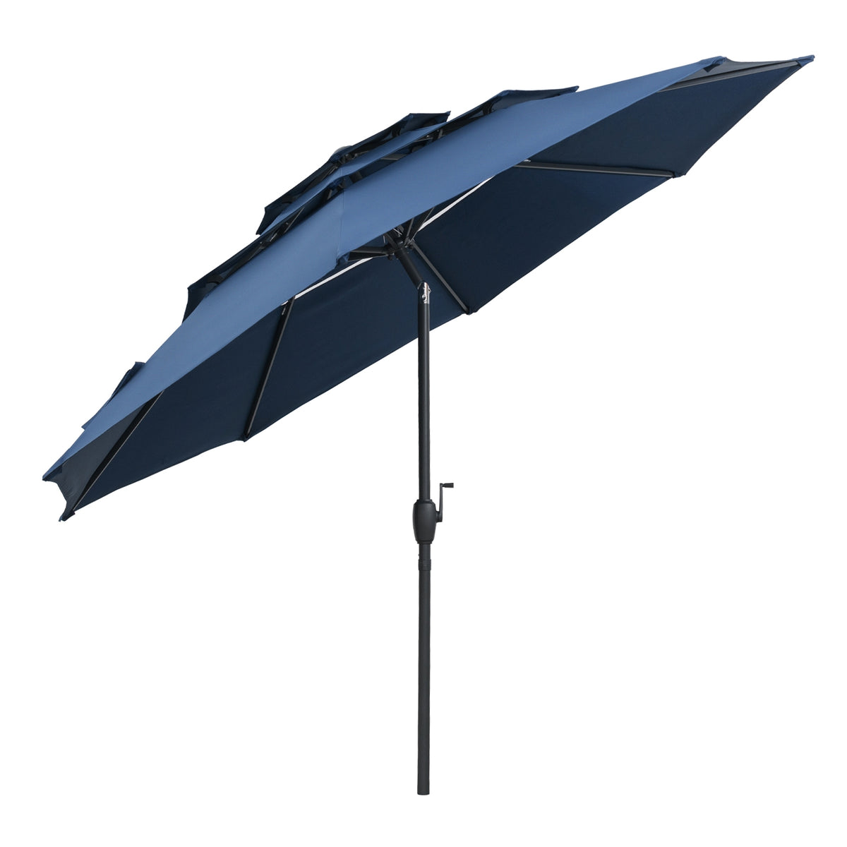 10 ft 3-Tier Vented Patio Umbrella, Push Button Tilt, Navy Outdoor Umbrellas at Gallery Canada