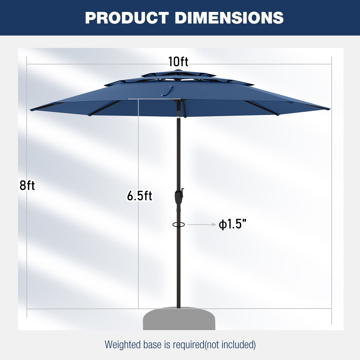 10 ft 3-Tier Vented Patio Umbrella, Push Button Tilt, Navy Outdoor Umbrellas at Gallery Canada