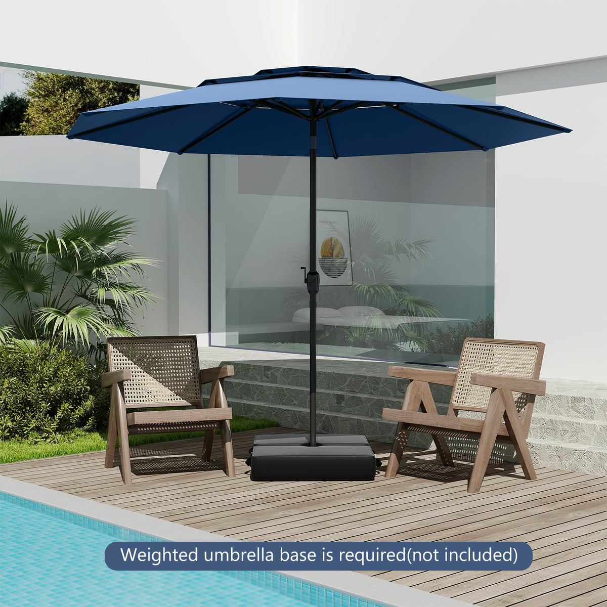10 ft 3-Tier Vented Patio Umbrella, Push Button Tilt, Navy Outdoor Umbrellas at Gallery Canada