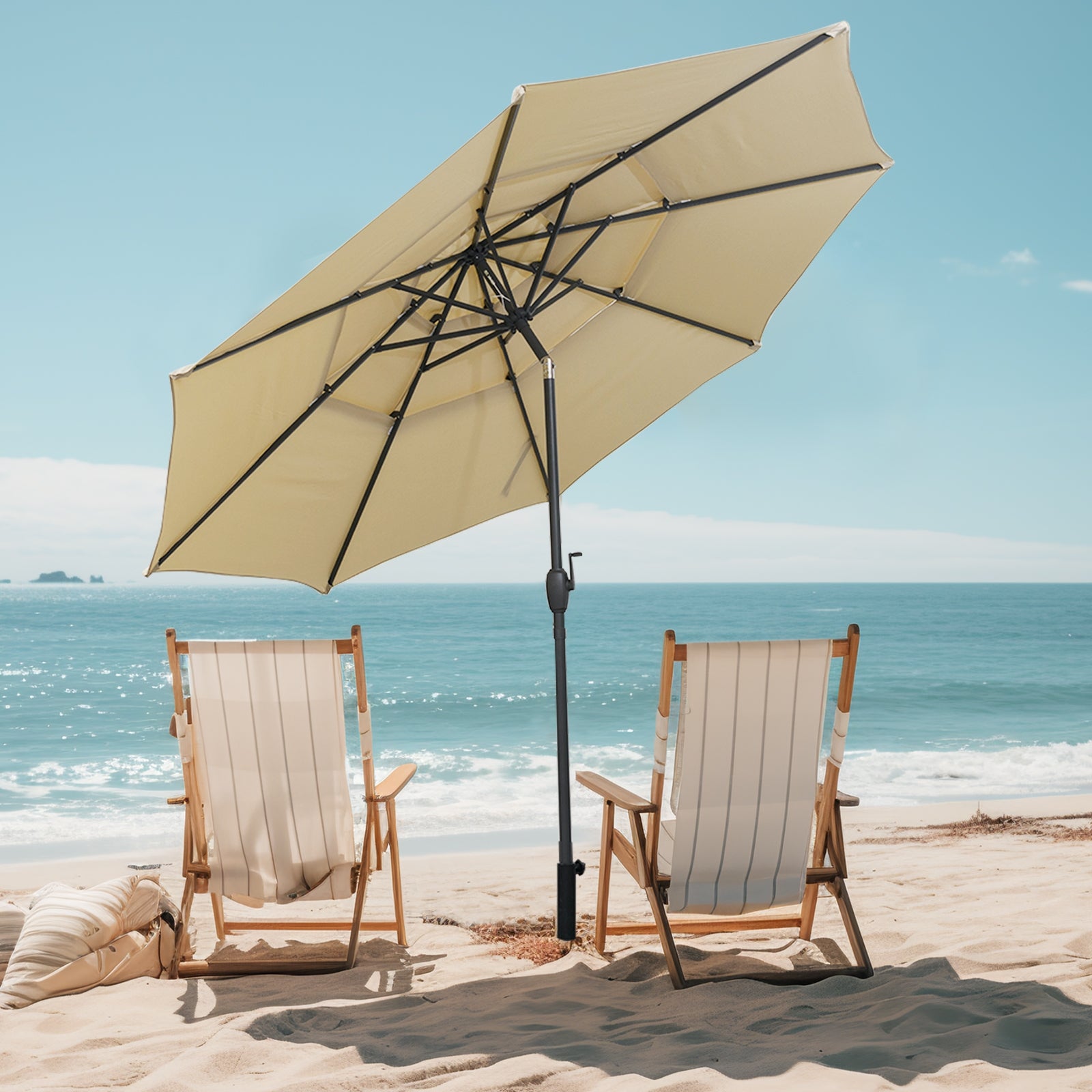 10 ft 3-Tier Vented Patio Umbrella, Push Button Tilt, Beige Outdoor Umbrellas at Gallery Canada