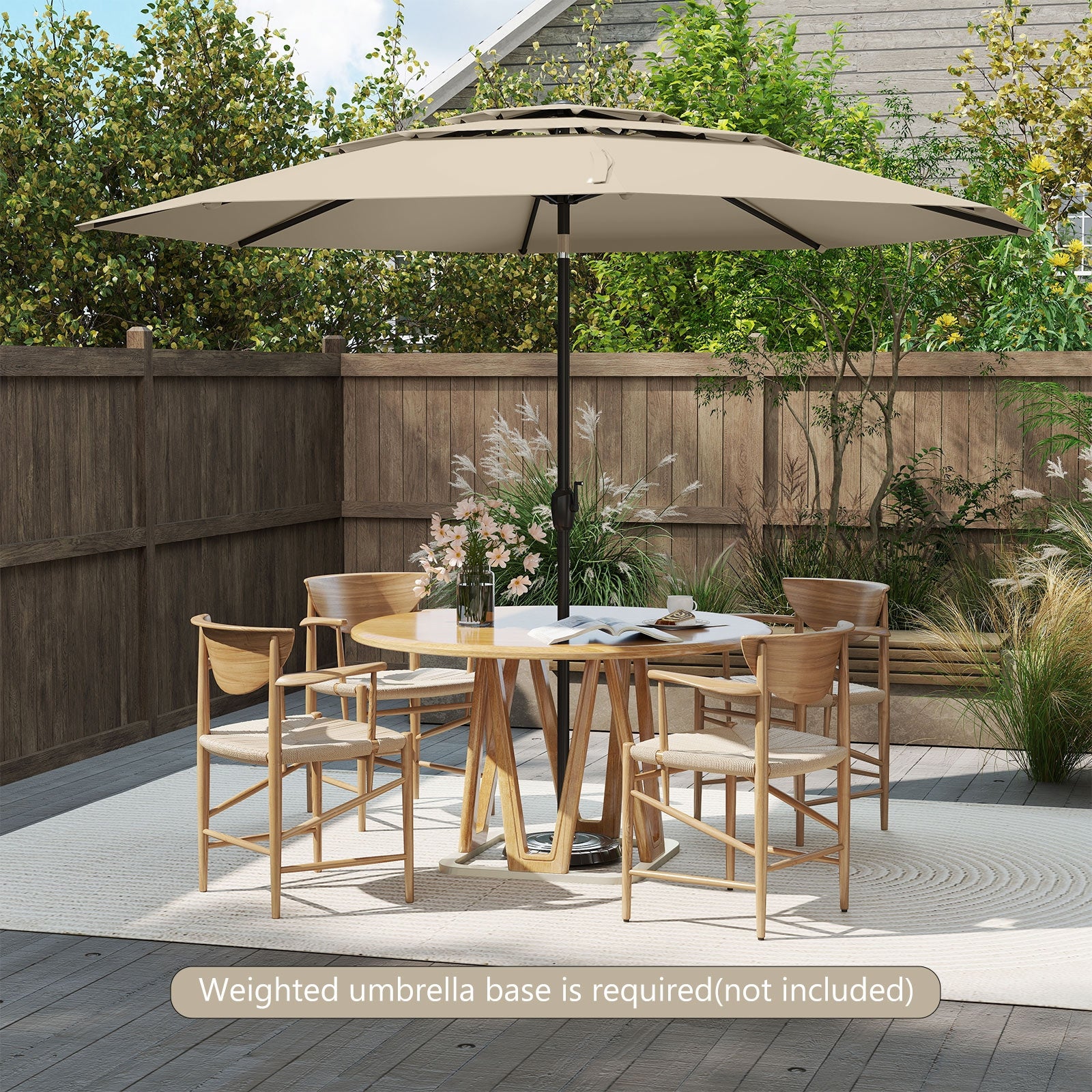 10 ft 3-Tier Vented Patio Umbrella, Push Button Tilt, Beige Outdoor Umbrellas at Gallery Canada