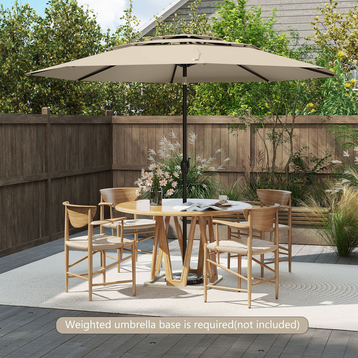 10 ft 3-Tier Vented Patio Umbrella, Push Button Tilt, Beige Outdoor Umbrellas at Gallery Canada