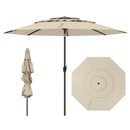 10 ft 3-Tier Vented Patio Umbrella, Push Button Tilt, Beige Outdoor Umbrellas at Gallery Canada
