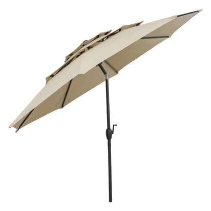 10 ft 3-Tier Vented Patio Umbrella, Push Button Tilt, Beige Outdoor Umbrellas at Gallery Canada