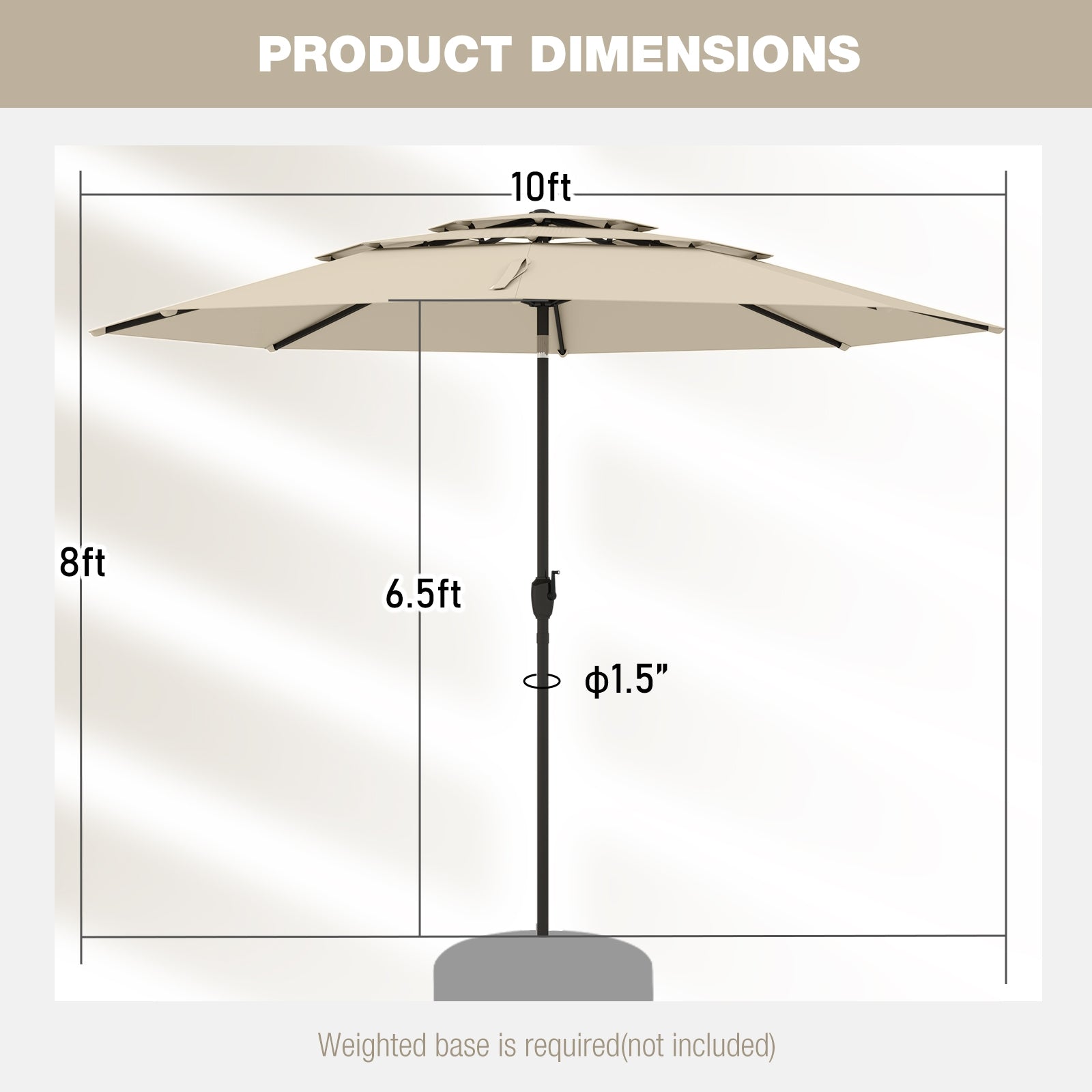 10 ft 3-Tier Vented Patio Umbrella, Push Button Tilt, Beige Outdoor Umbrellas at Gallery Canada