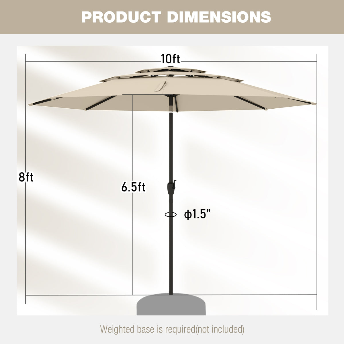 10 ft 3-Tier Vented Patio Umbrella, Push Button Tilt, Beige Outdoor Umbrellas at Gallery Canada