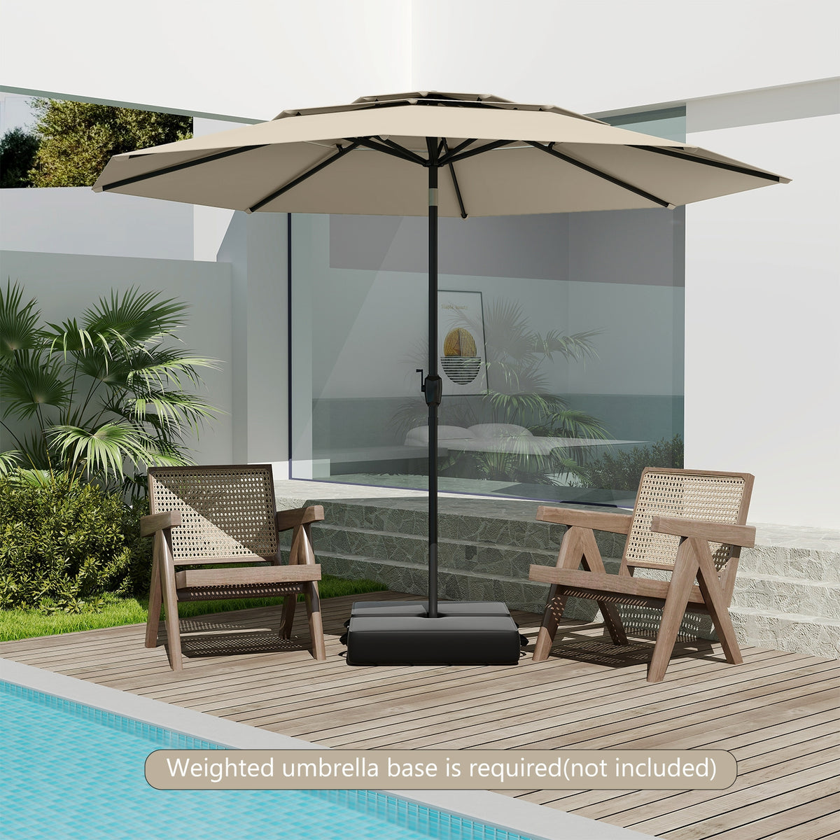 10 ft 3-Tier Vented Patio Umbrella, Push Button Tilt, Beige Outdoor Umbrellas at Gallery Canada
