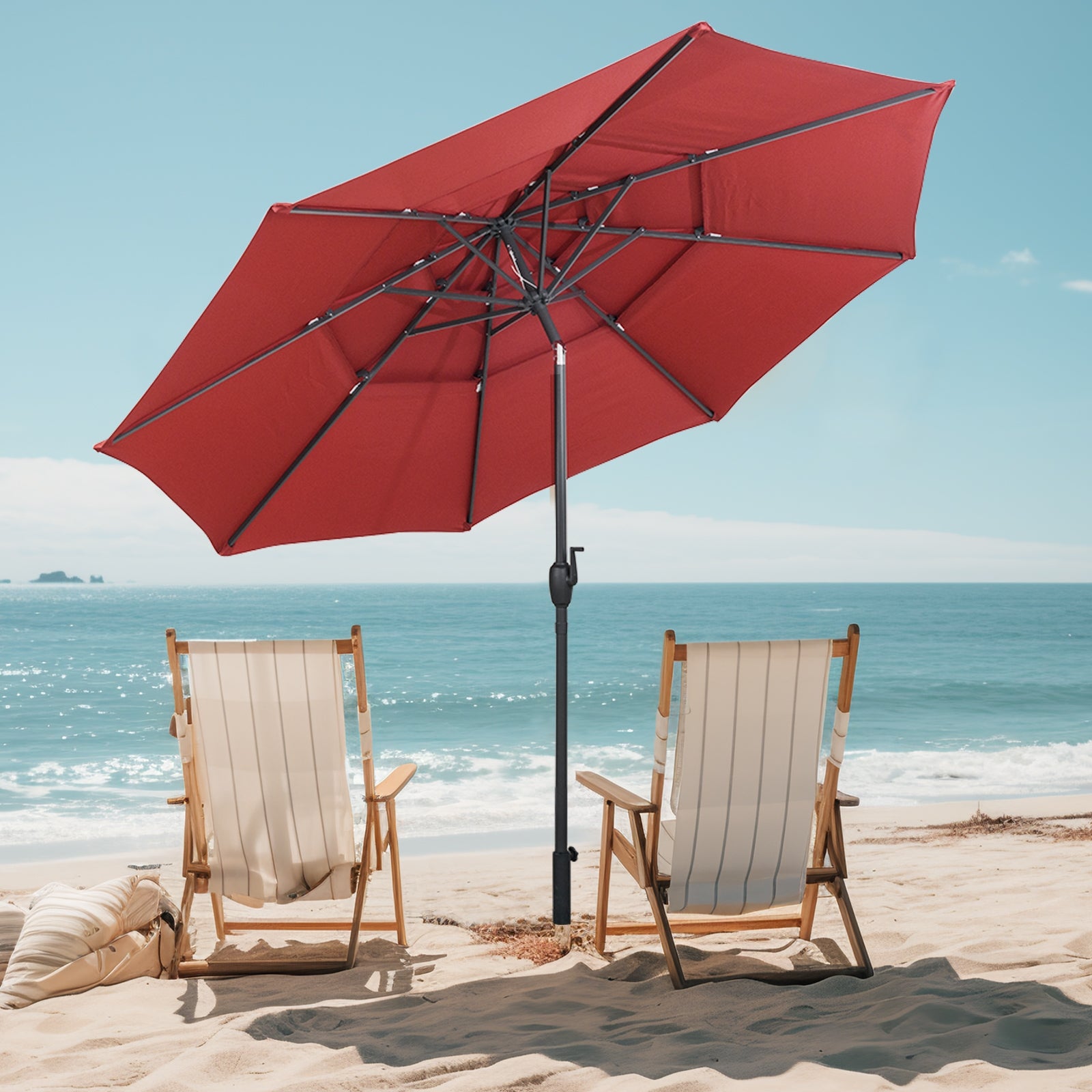 10 ft 3-Tier Vented Patio Umbrella, Push Button Tilt, Red Outdoor Umbrellas at Gallery Canada