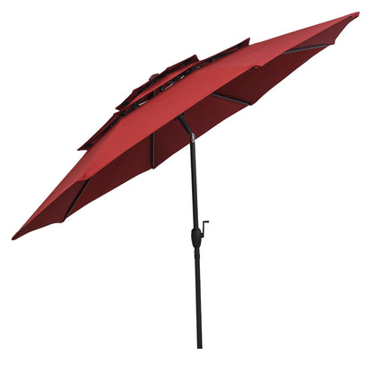 10 ft 3-Tier Vented Patio Umbrella, Push Button Tilt, Red Outdoor Umbrellas at Gallery Canada