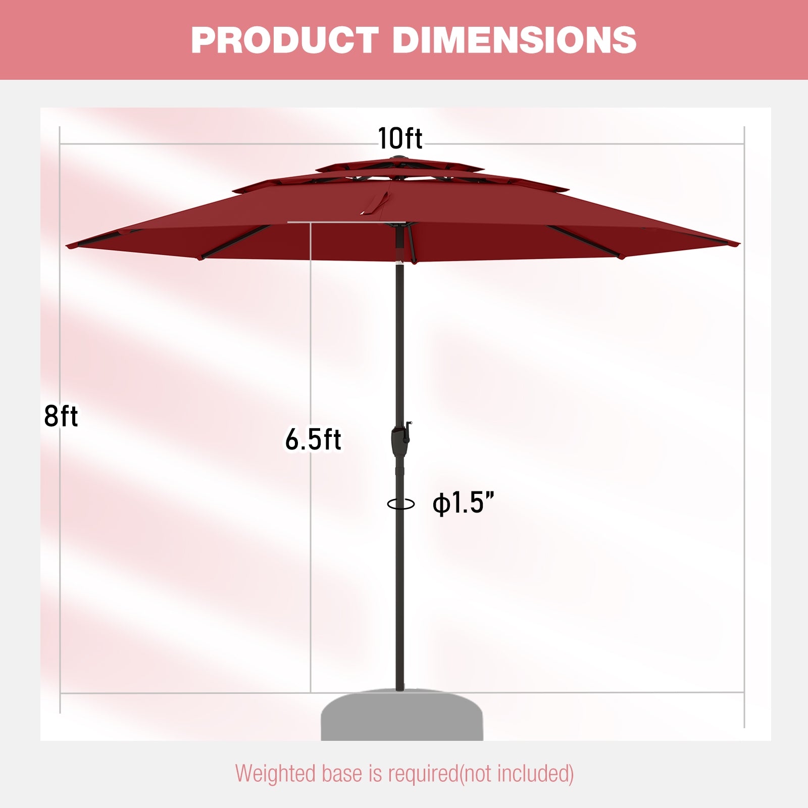 10 ft 3-Tier Vented Patio Umbrella, Push Button Tilt, Red Outdoor Umbrellas at Gallery Canada