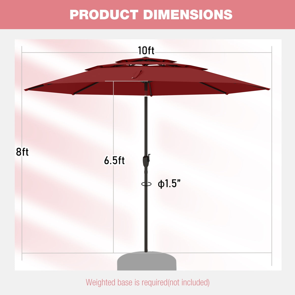 10 ft 3-Tier Vented Patio Umbrella, Push Button Tilt, Red Outdoor Umbrellas at Gallery Canada