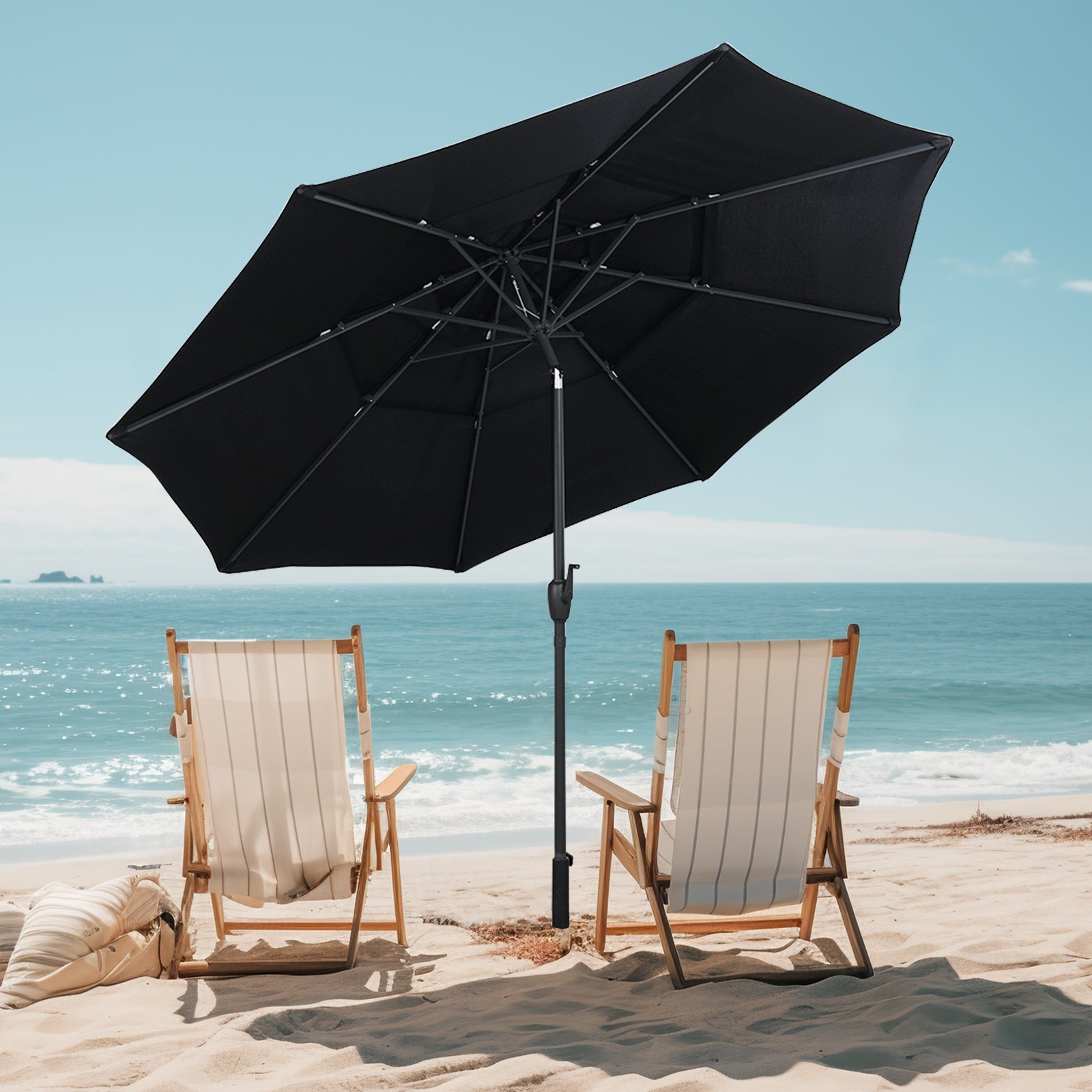 10 ft 3-Tier Vented Patio Umbrella, Push Button Tilt, Black Outdoor Umbrellas at Gallery Canada