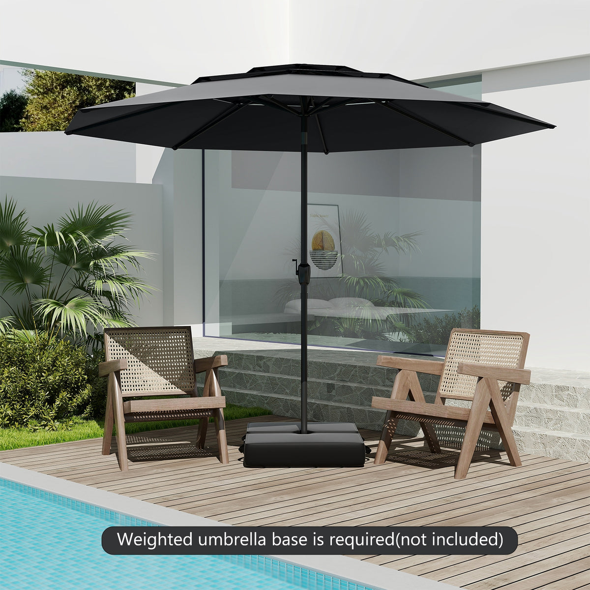 10 ft 3-Tier Vented Patio Umbrella, Push Button Tilt, Black Outdoor Umbrellas at Gallery Canada