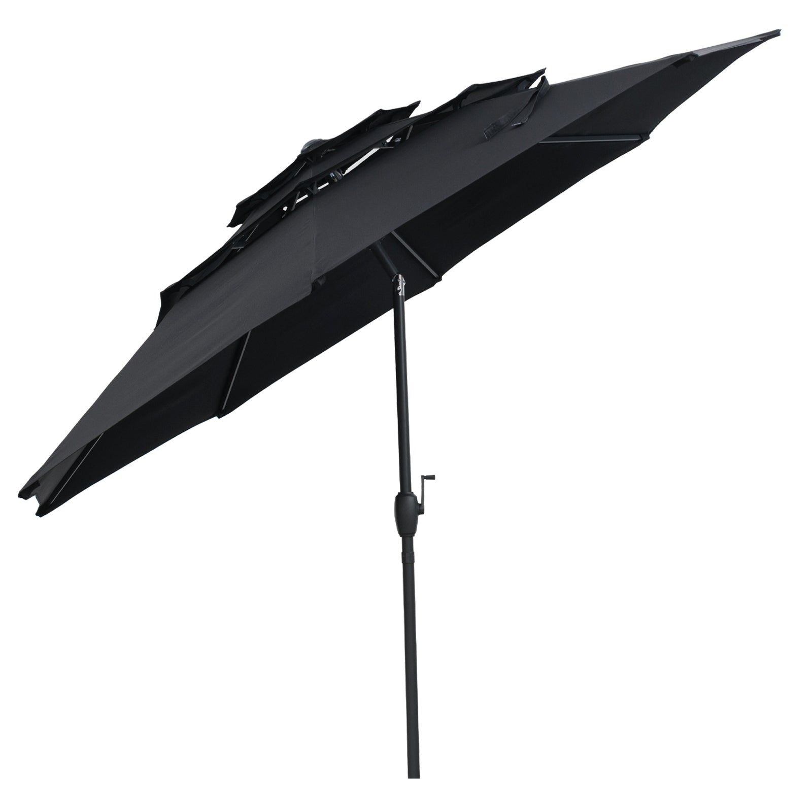 10 ft 3-Tier Vented Patio Umbrella, Push Button Tilt, Black Outdoor Umbrellas at Gallery Canada