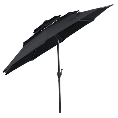 10 ft 3-Tier Vented Patio Umbrella, Push Button Tilt, Black Outdoor Umbrellas at Gallery Canada
