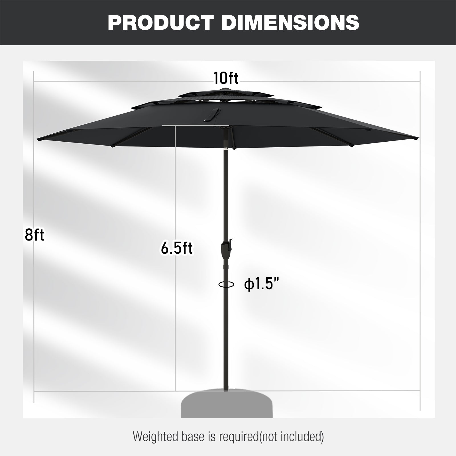 10 ft 3-Tier Vented Patio Umbrella, Push Button Tilt, Black Outdoor Umbrellas at Gallery Canada