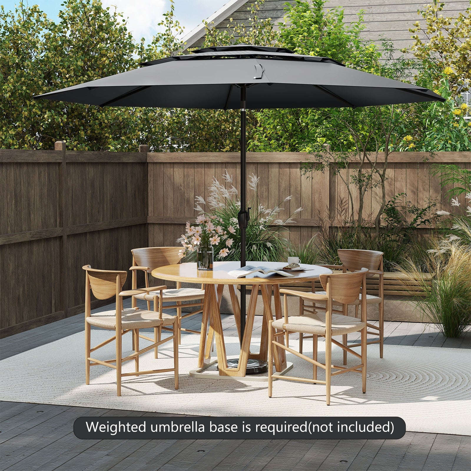 10 ft 3-Tier Vented Patio Umbrella, Push Button Tilt, Black Outdoor Umbrellas at Gallery Canada