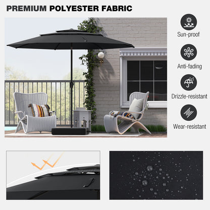 10 ft 3-Tier Vented Patio Umbrella, Push Button Tilt, Black Outdoor Umbrellas at Gallery Canada