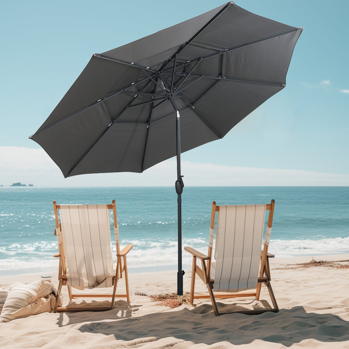 10 ft 3-Tier Vented Patio Umbrella, Push Button Tilt, Gray Outdoor Umbrellas at Gallery Canada