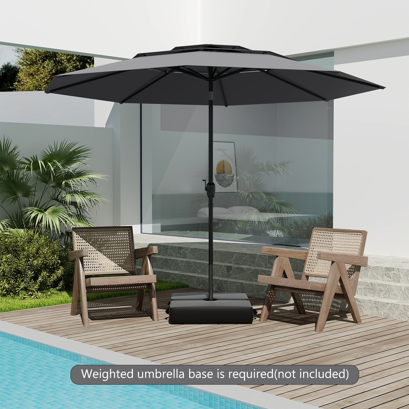 10 ft 3-Tier Vented Patio Umbrella, Push Button Tilt, Gray Outdoor Umbrellas at Gallery Canada