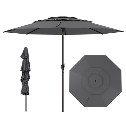 10 ft 3-Tier Vented Patio Umbrella, Push Button Tilt, Gray Outdoor Umbrellas at Gallery Canada