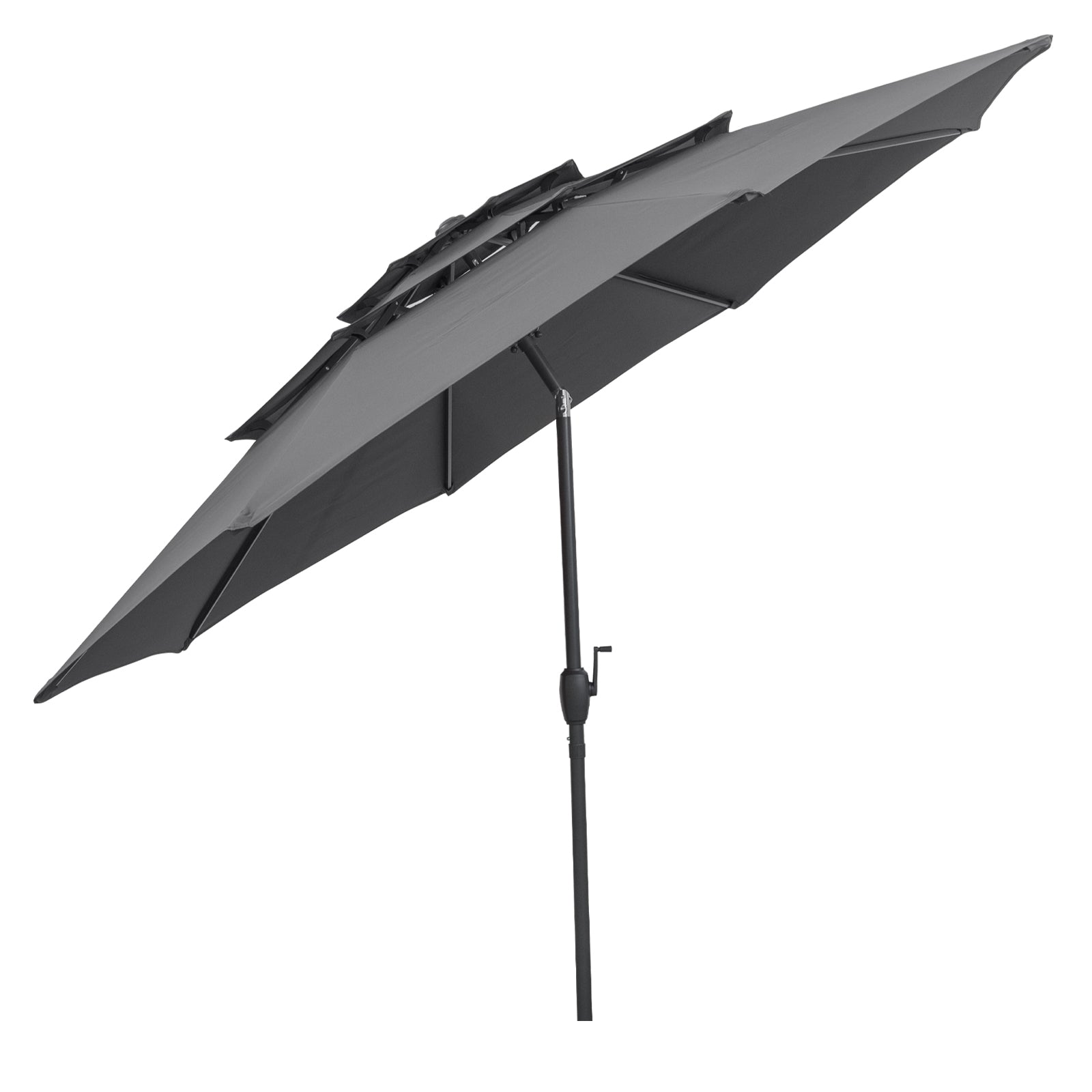 10 ft 3-Tier Vented Patio Umbrella, Push Button Tilt, Gray Outdoor Umbrellas at Gallery Canada
