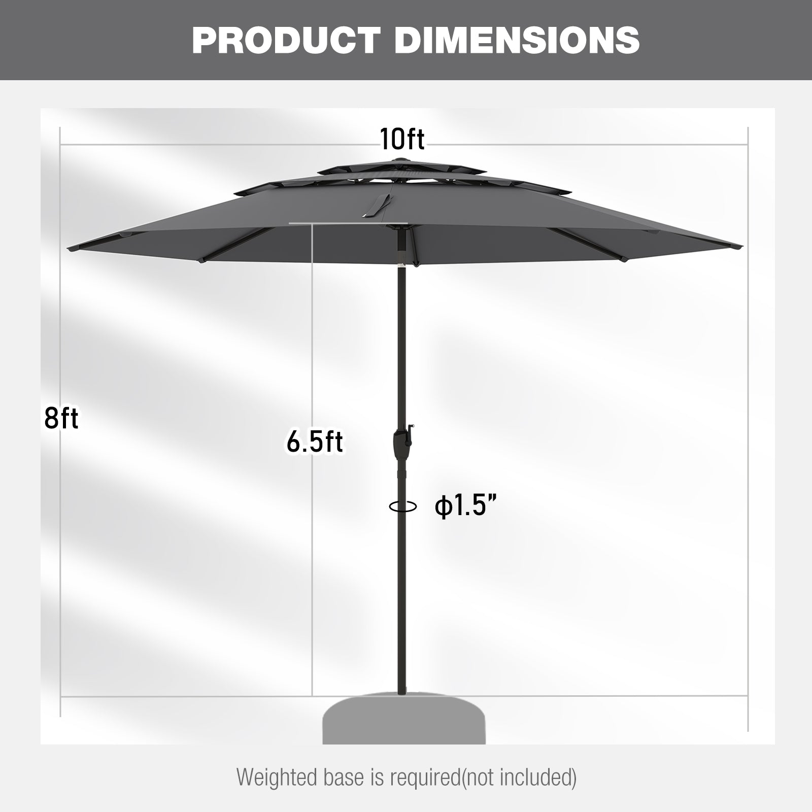 10 ft 3-Tier Vented Patio Umbrella, Push Button Tilt, Gray Outdoor Umbrellas at Gallery Canada