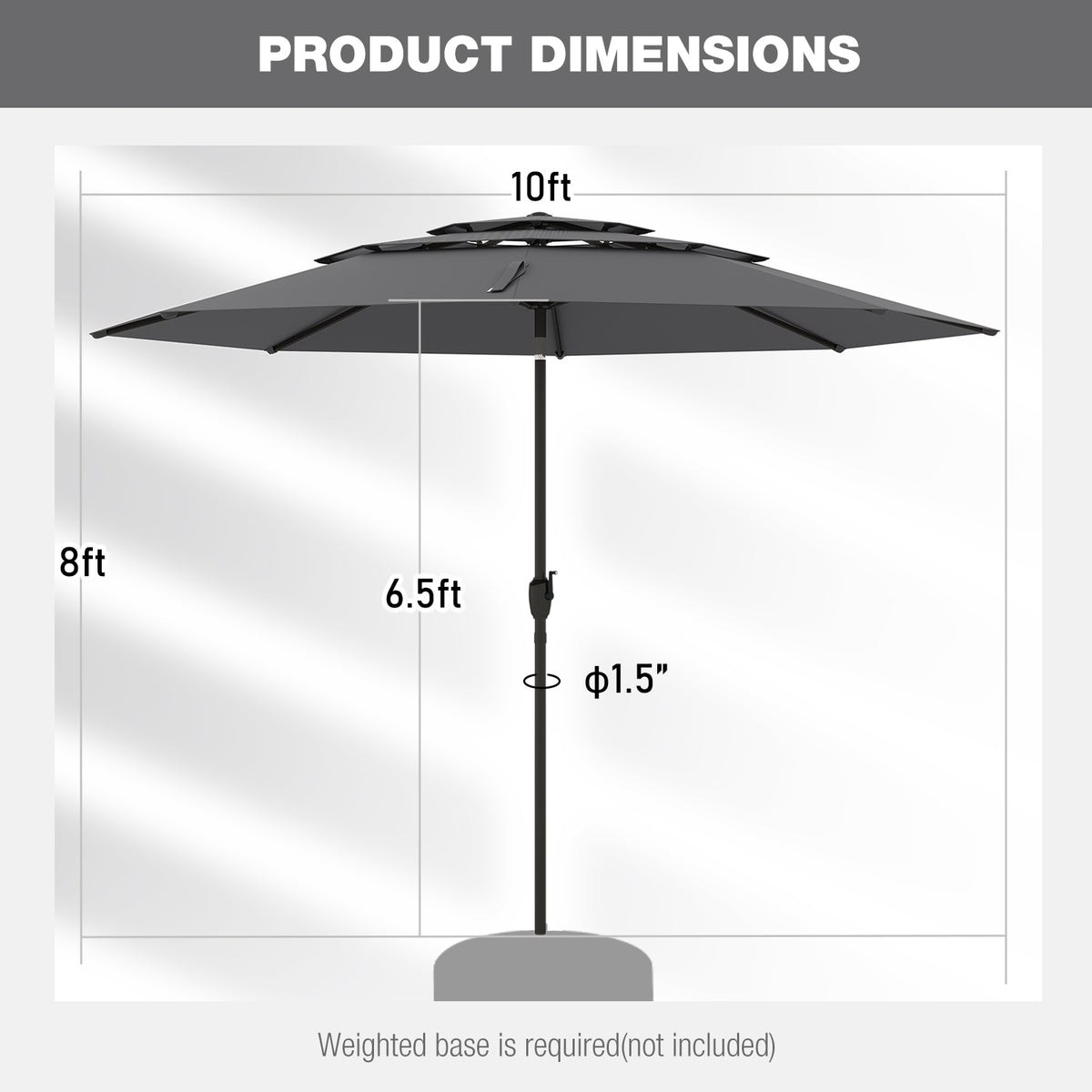 10 ft 3-Tier Vented Patio Umbrella, Push Button Tilt, Gray Outdoor Umbrellas at Gallery Canada