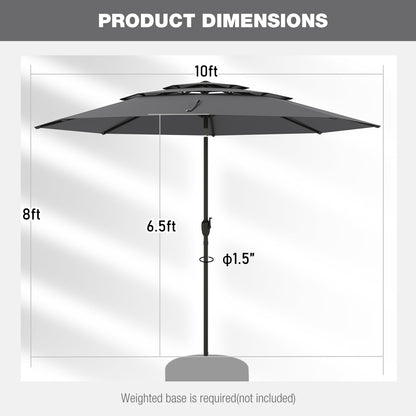 10 ft 3-Tier Vented Patio Umbrella, Push Button Tilt, Gray Outdoor Umbrellas at Gallery Canada