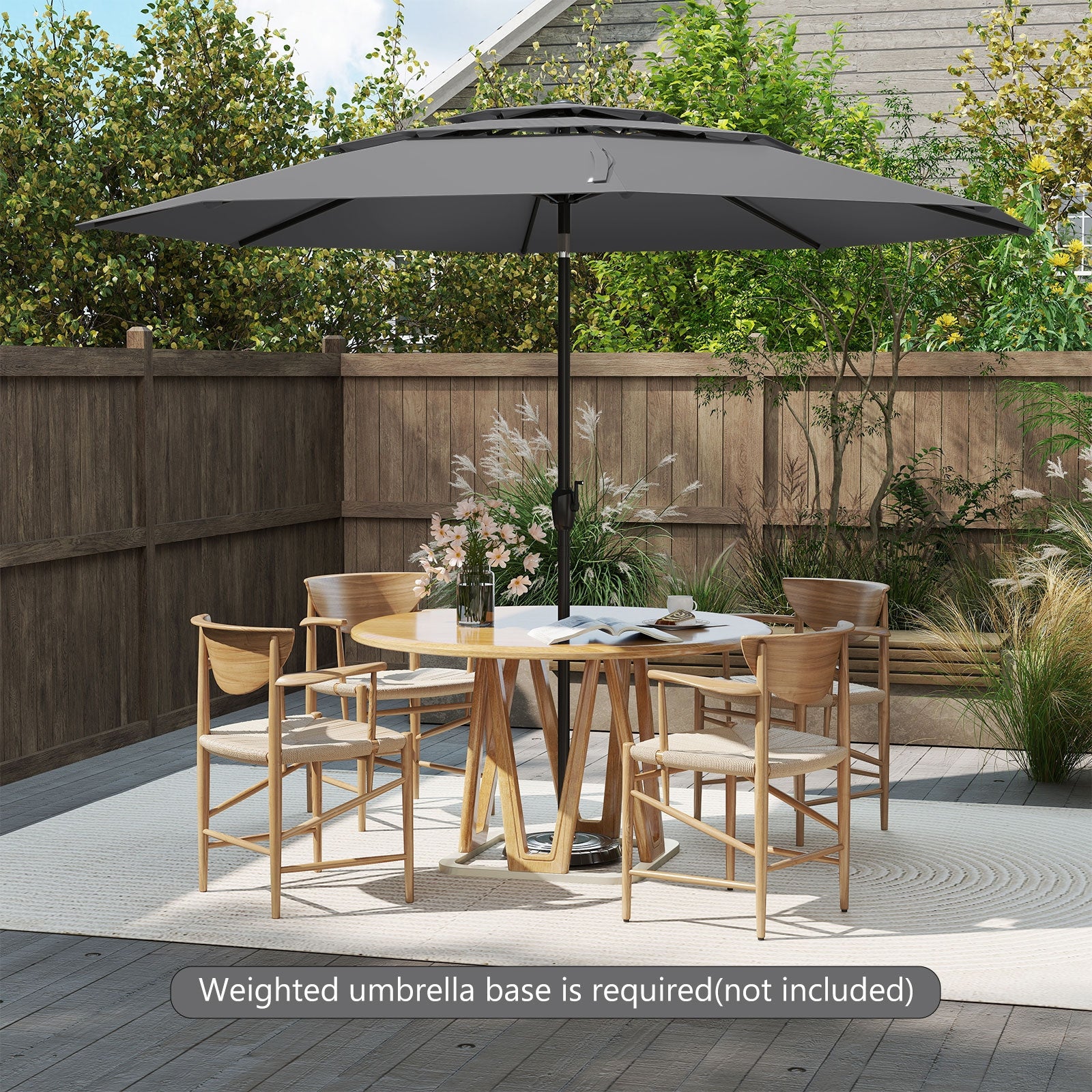 10 ft 3-Tier Vented Patio Umbrella, Push Button Tilt, Gray Outdoor Umbrellas at Gallery Canada