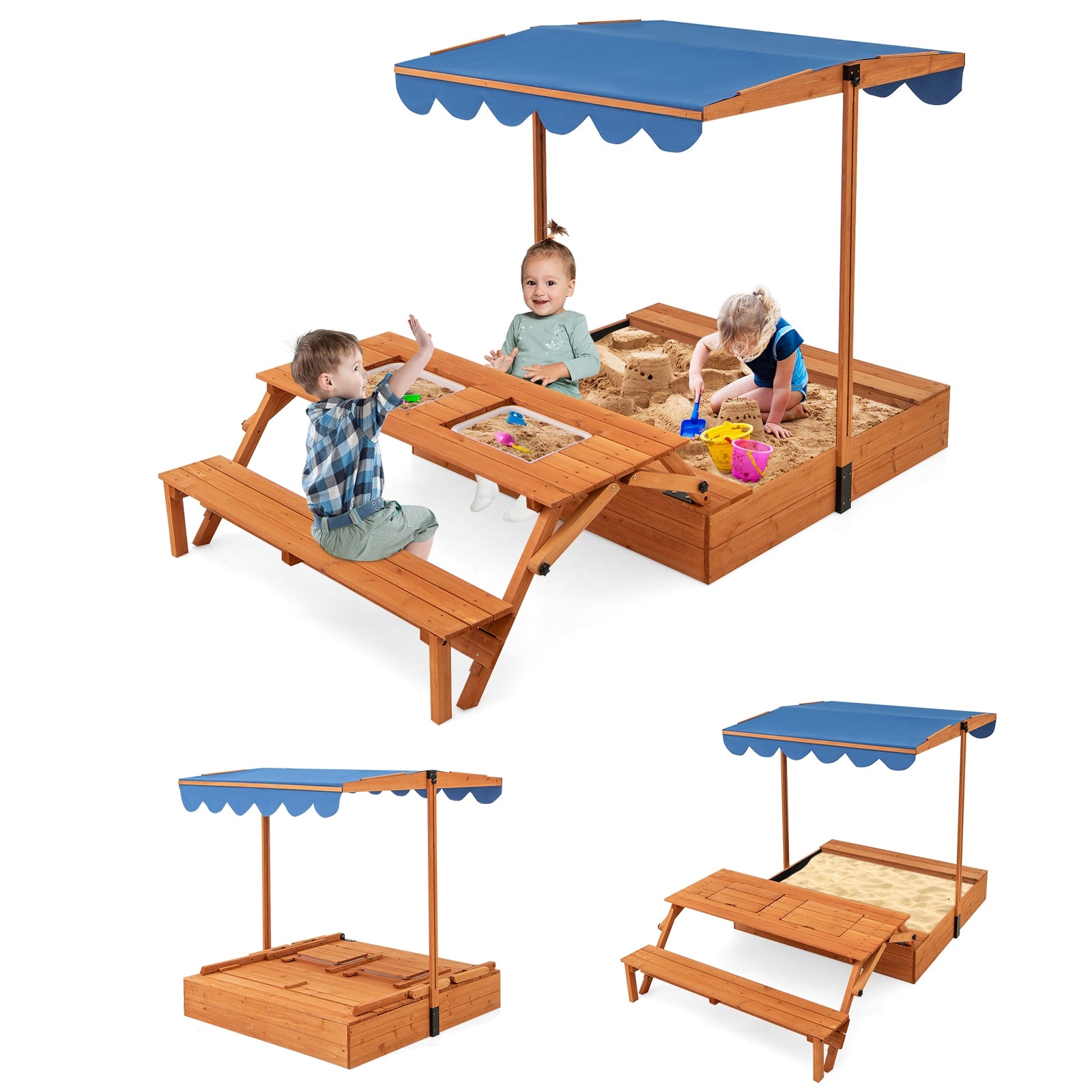 Kids Wooden Sand Box, Foldable Picnic Sensory Table, Bench, Natural Sandboxes at Gallery Canada