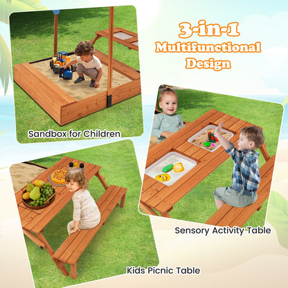 Kids Wooden Sand Box, Foldable Picnic Sensory Table, Bench, Natural Sandboxes at Gallery Canada