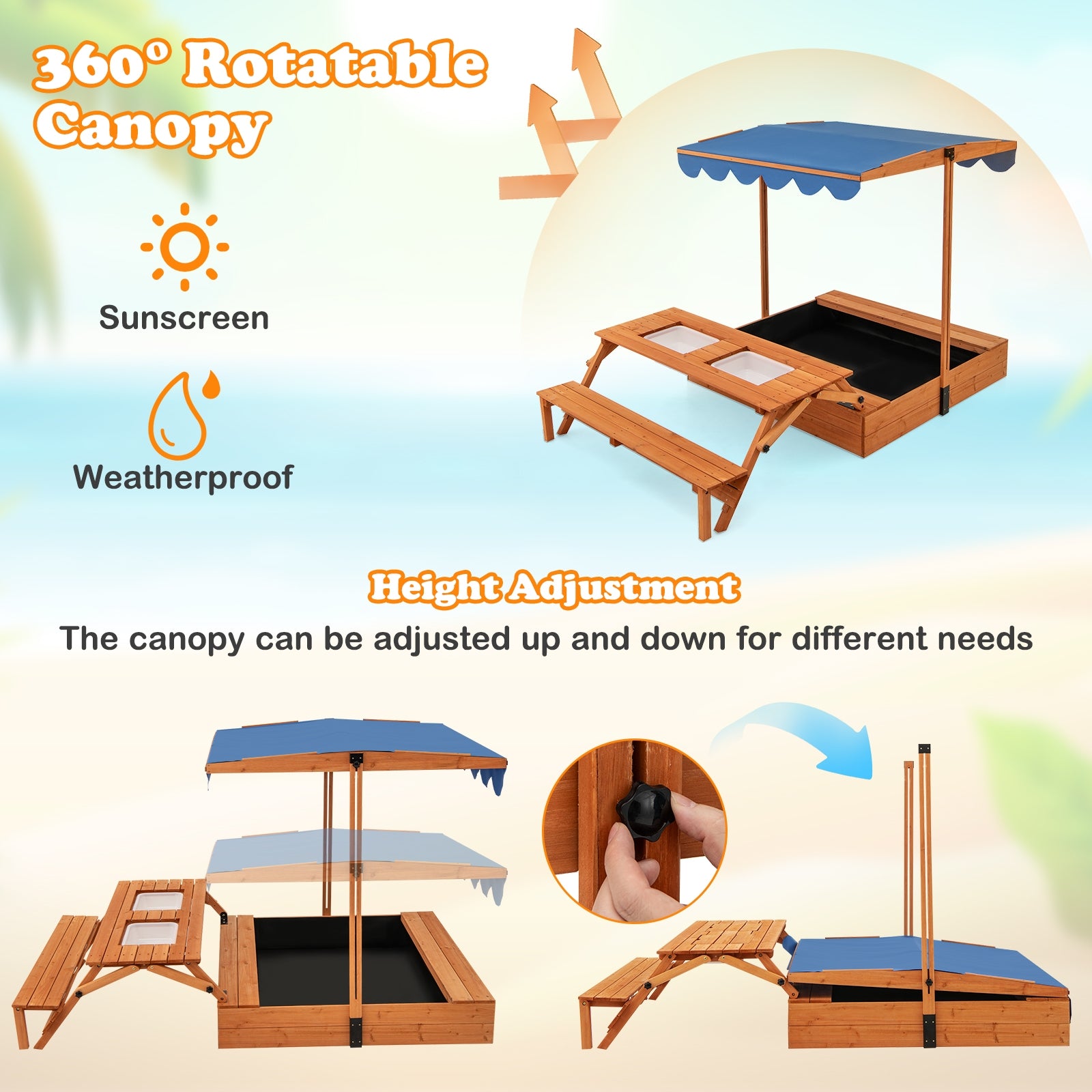 Kids Wooden Sand Box, Foldable Picnic Sensory Table, Bench, Natural Sandboxes at Gallery Canada