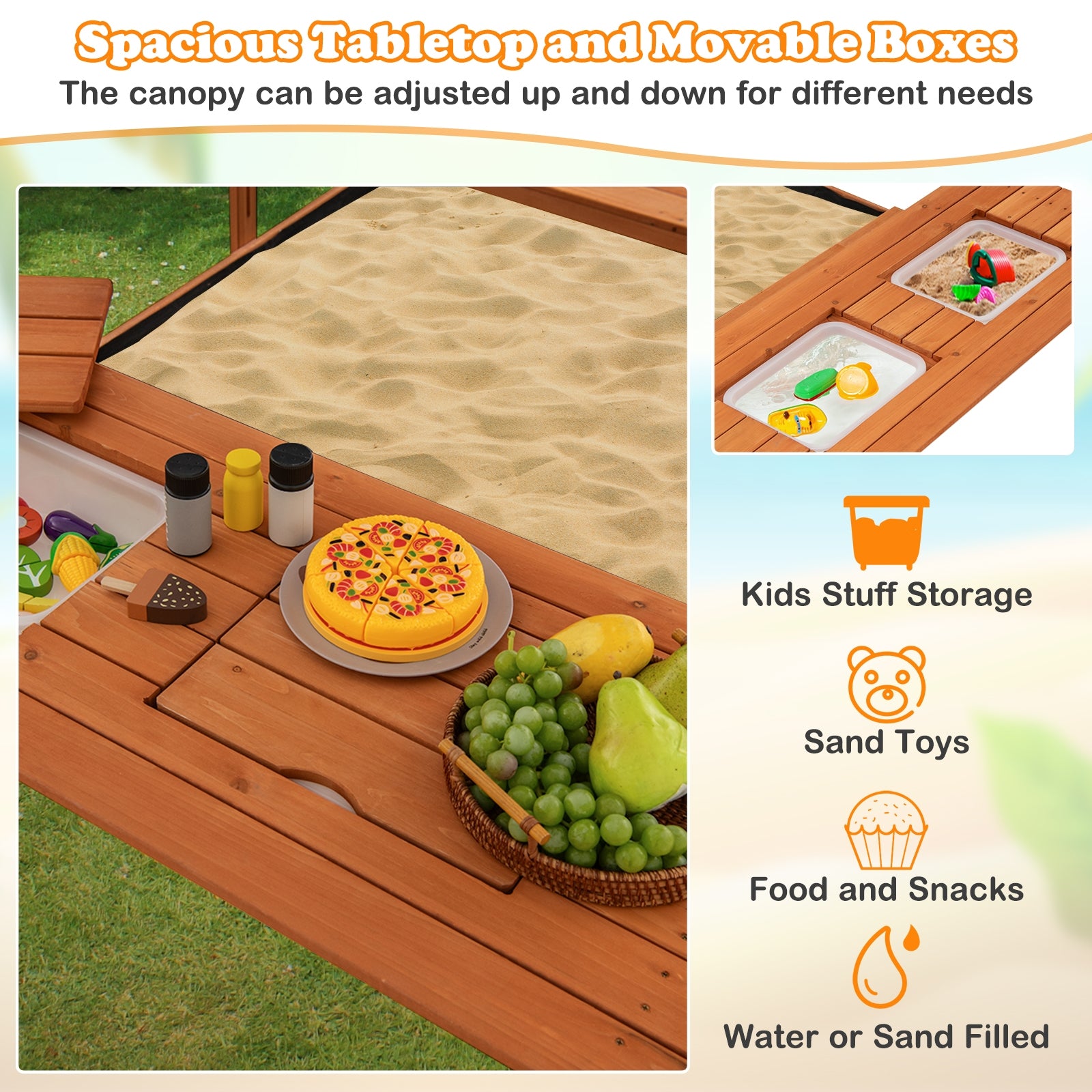 Kids Wooden Sand Box, Foldable Picnic Sensory Table, Bench, Natural Sandboxes at Gallery Canada
