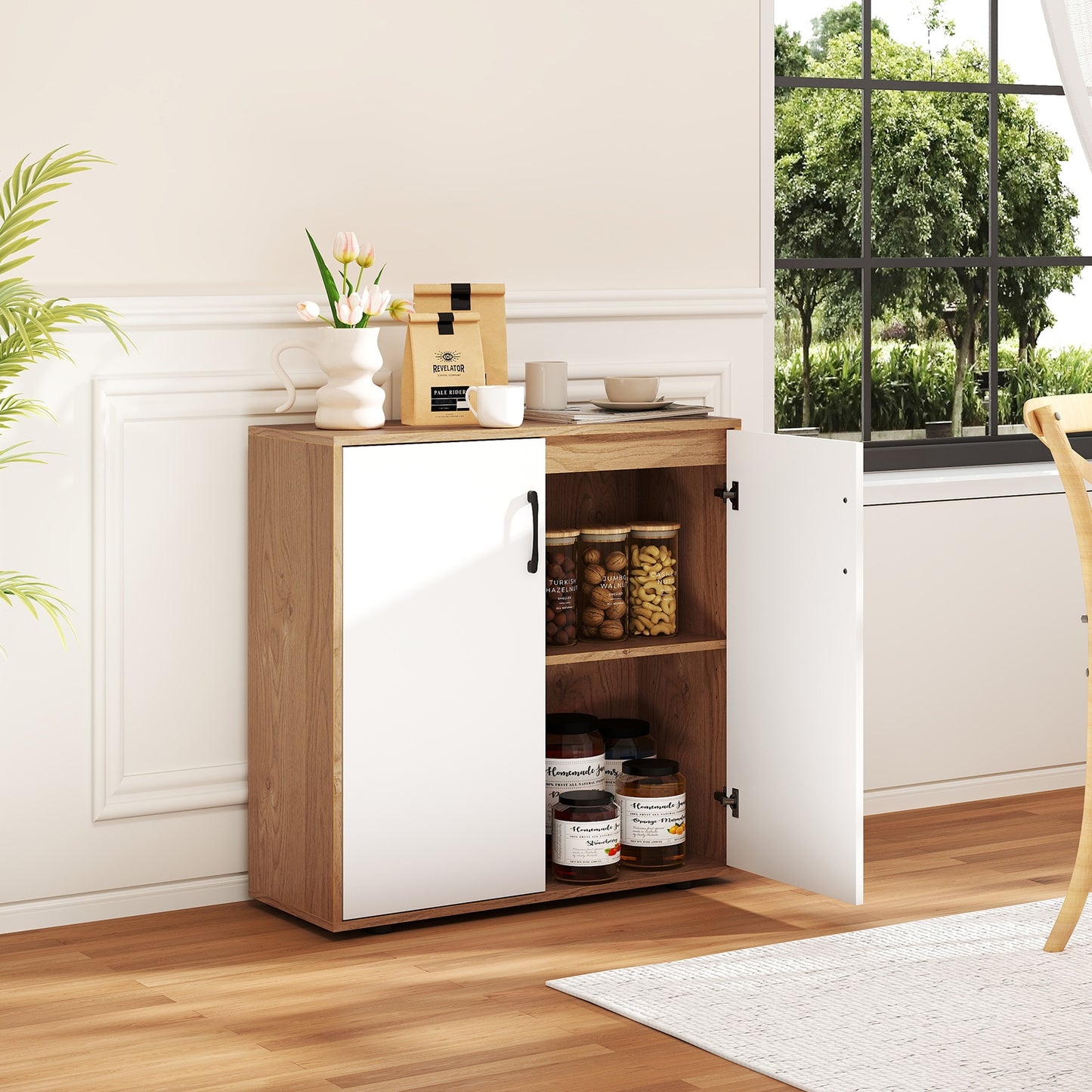 Coffee Bar Cabinet, Adjustable Shelf, 5-Position, Natural Sideboards Cabinets & Buffets at Gallery Canada