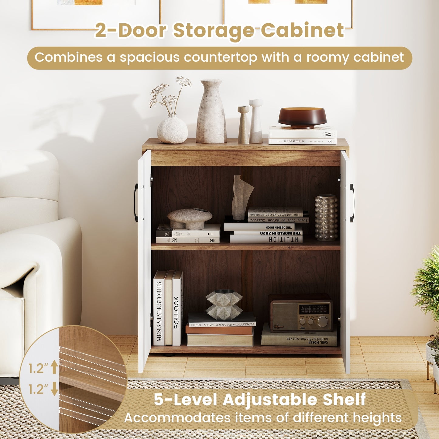 Coffee Bar Cabinet, Adjustable Shelf, 5-Position, Natural Sideboards Cabinets & Buffets at Gallery Canada