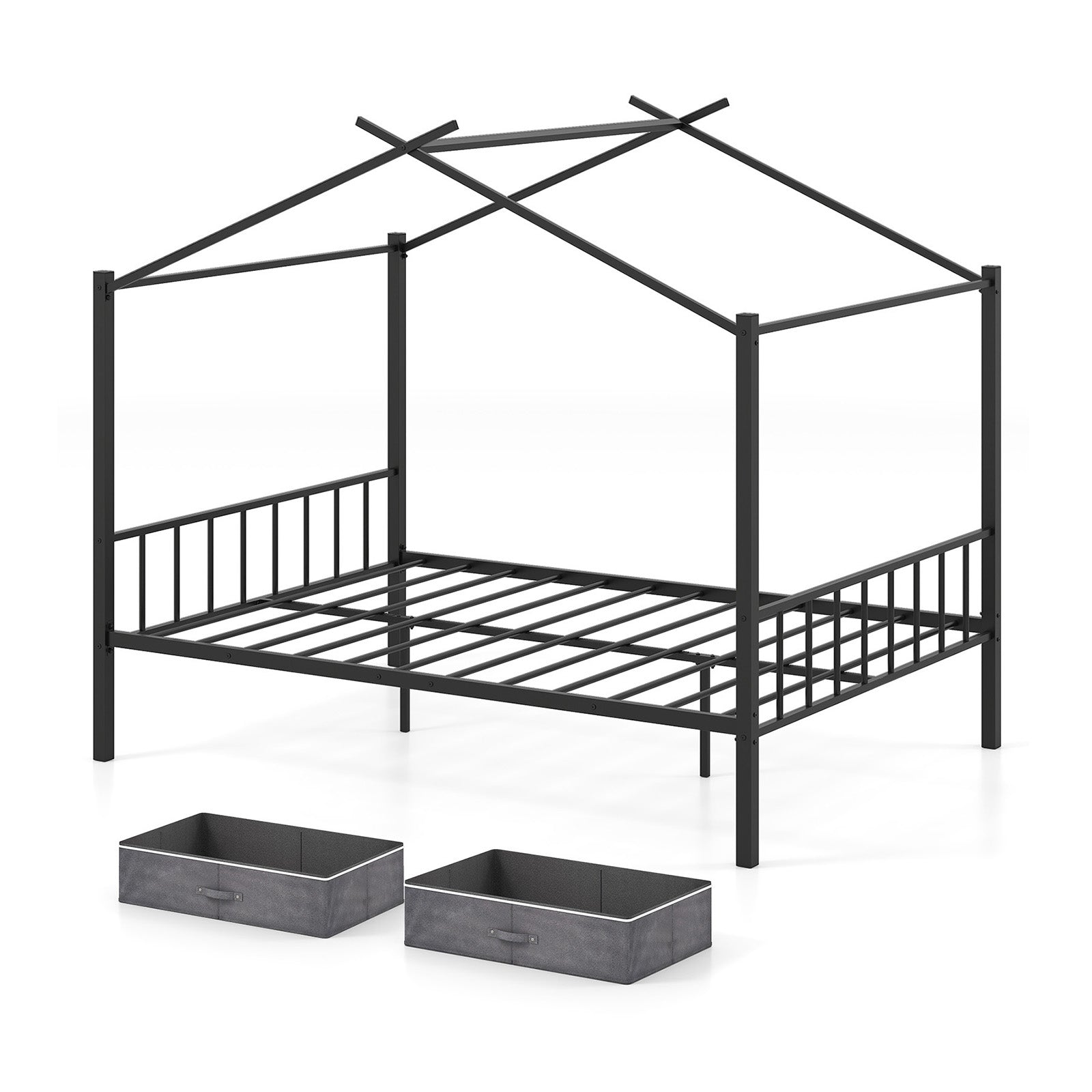 Full Size Metal House Bed With 2 Fabric Drawers, Black Toddler Beds at Gallery Canada