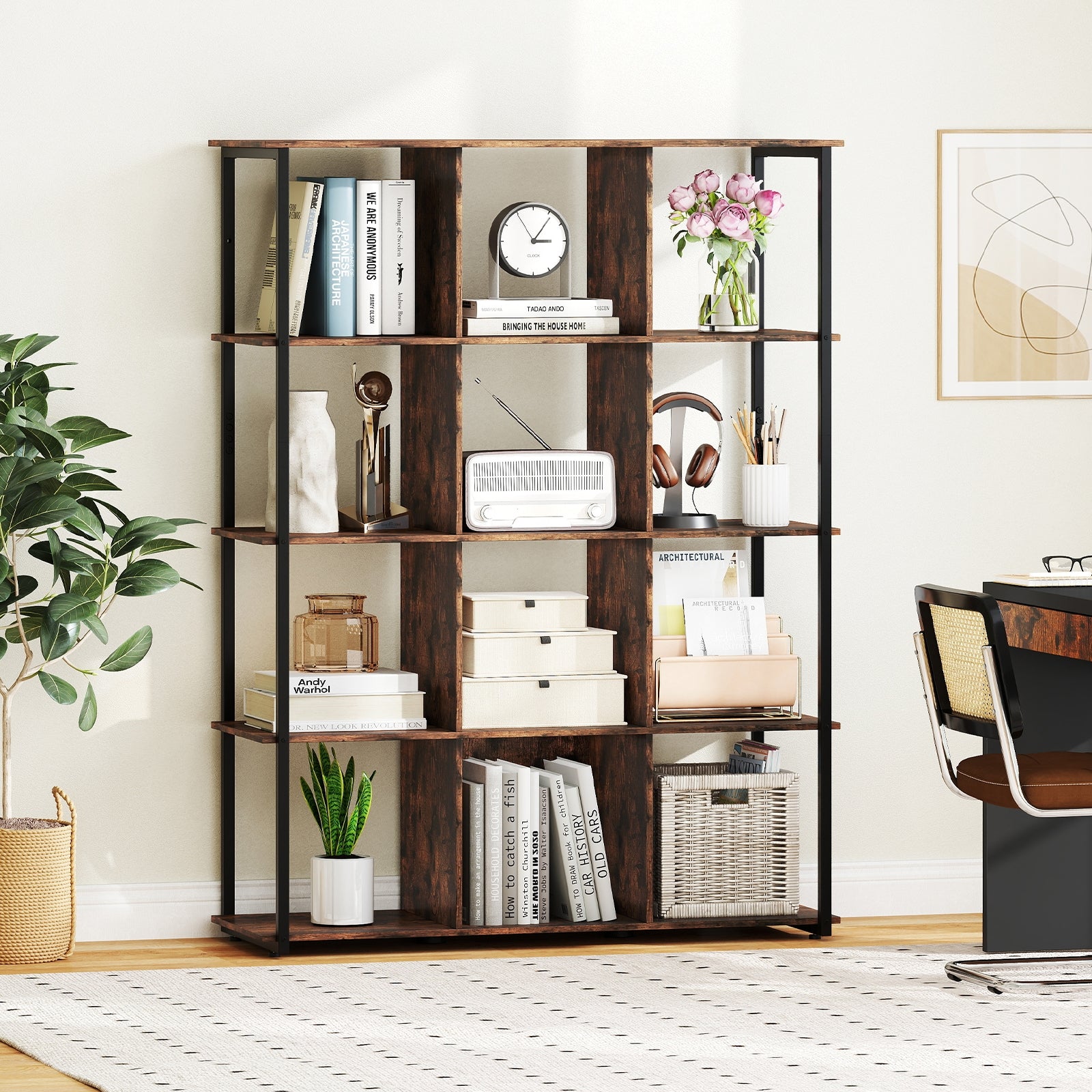 12-Cube Bookcase, With Anti-Tipping Kits, Rustic Brown Bookcases at Gallery Canada