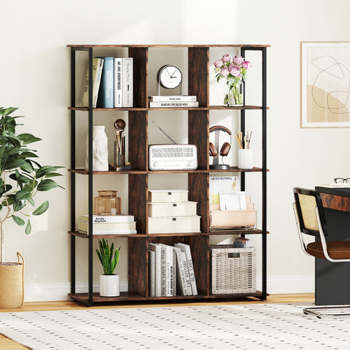 12-Cube Bookcase, With Anti-Tipping Kits, Rustic Brown