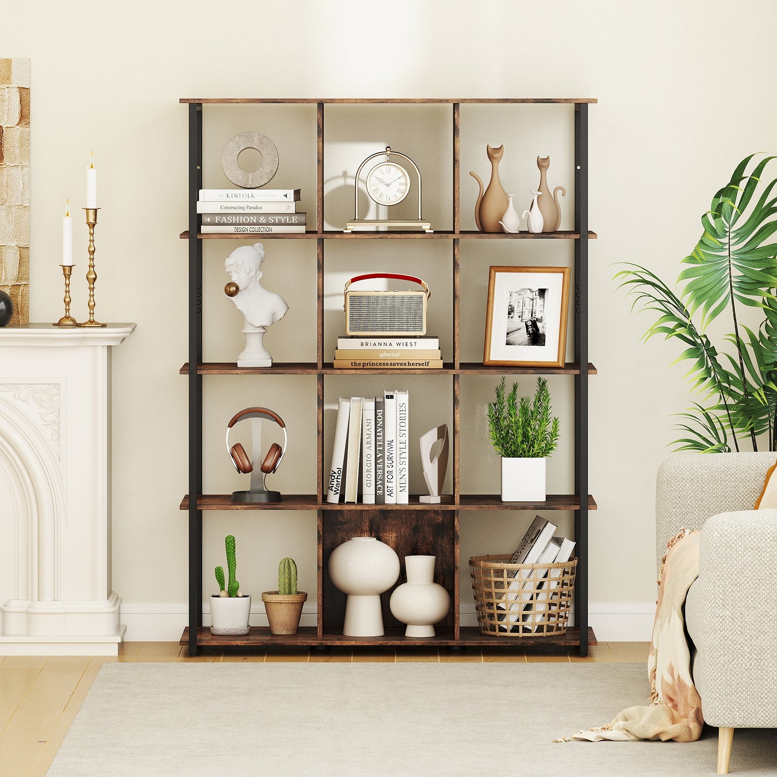 12-Cube Bookcase, With Anti-Tipping Kits, Rustic Brown Bookcases at Gallery Canada