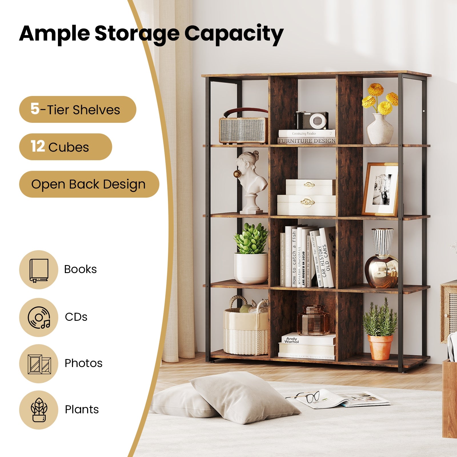 12-Cube Bookcase, With Anti-Tipping Kits, Rustic Brown Bookcases at Gallery Canada