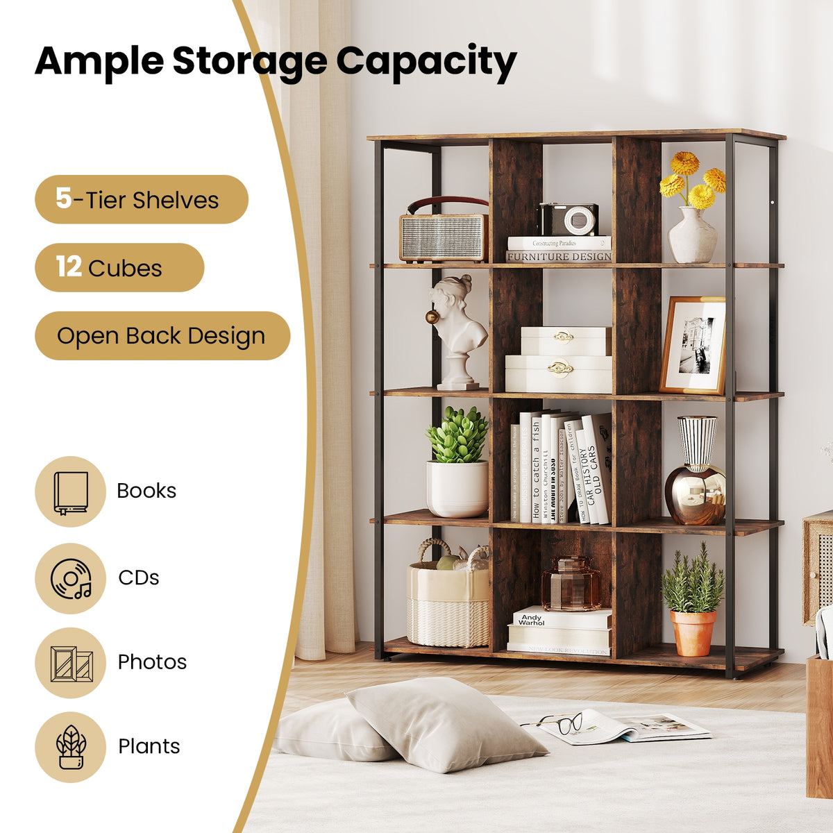 12-Cube Bookcase, With Anti-Tipping Kits, Rustic Brown Bookcases at Gallery Canada