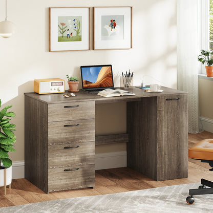 53 Inches Computer Desk, Power Outlets, 4 Storage Drawers, Gray Computer Desks at Gallery Canada