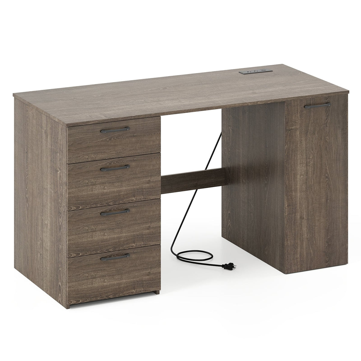 53 Inches Computer Desk, Power Outlets, 4 Storage Drawers, Gray Computer Desks Gray at Gallery Canada