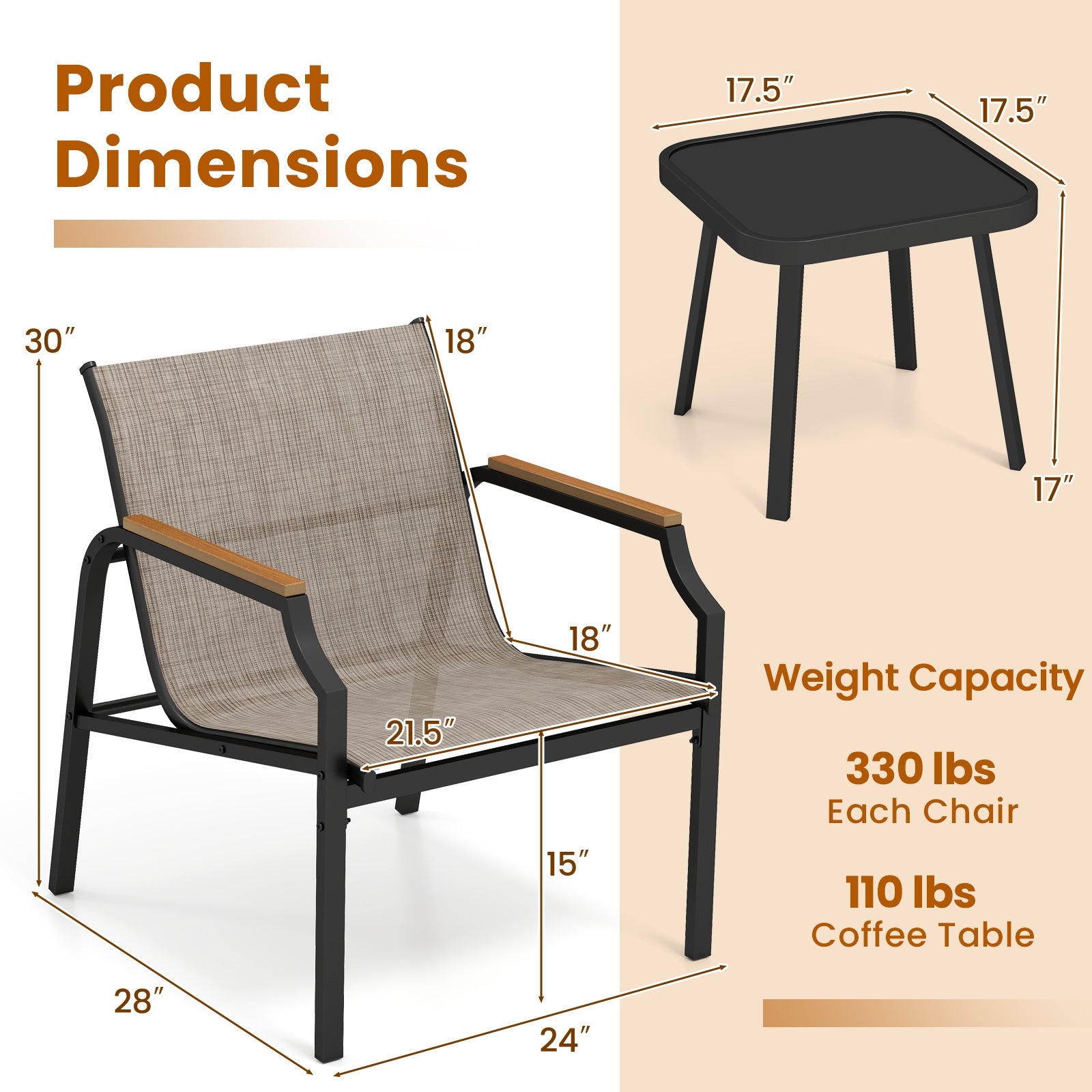 3 Piece Outdoor Chair Set, Brown Patio Conversation Sets at Gallery Canada