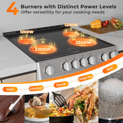 30 Inch Freestanding Slide-In Stove, 4 Burner Ceramic Cooktop, Silver Food Warmers & Burners at Gallery Canada