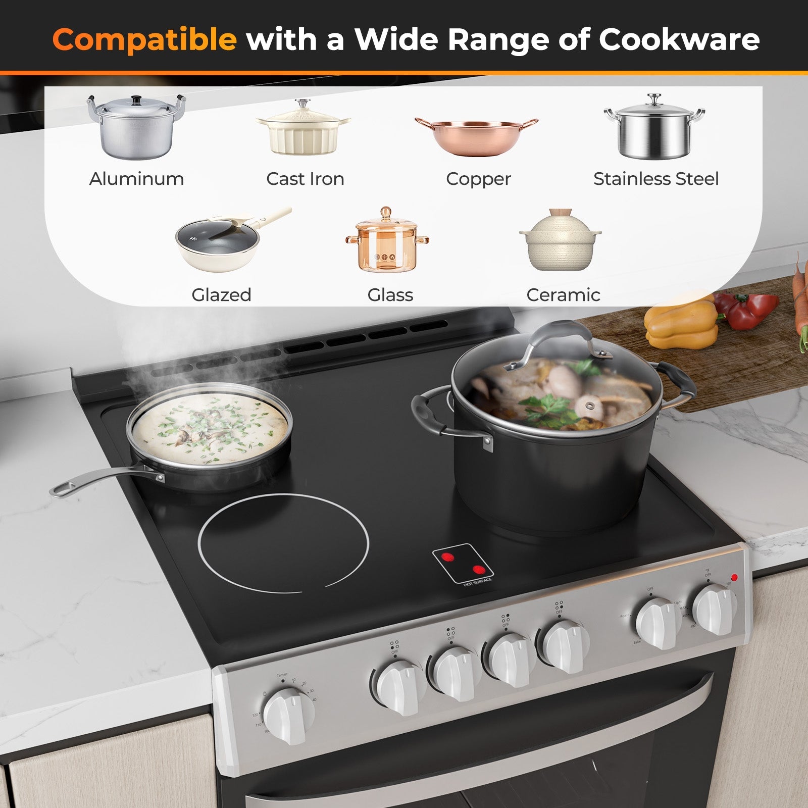 30 Inch Freestanding Slide-In Stove, 4 Burner Ceramic Cooktop, Silver Food Warmers & Burners at Gallery Canada