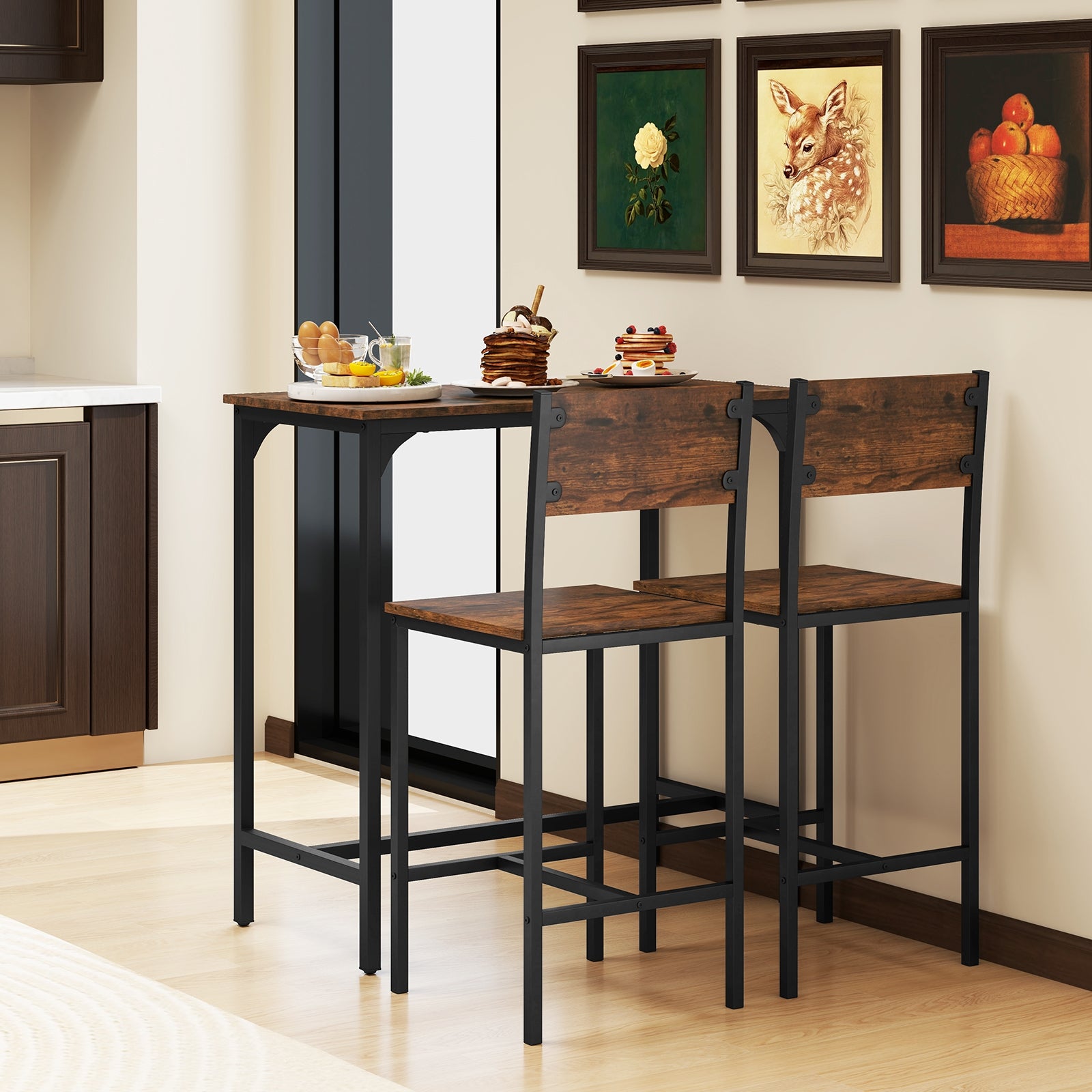 3 Piece Bar Table Set, Backrest, Footrest, Rustic Brown Patio Bar Furniture at Gallery Canada